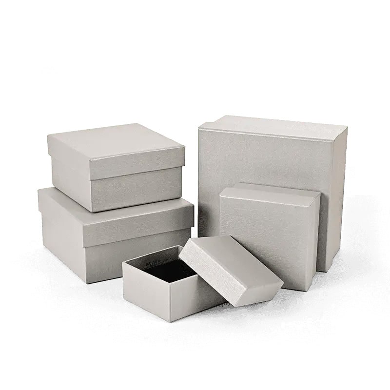 grey chipboard box samples showing core board structure without printing