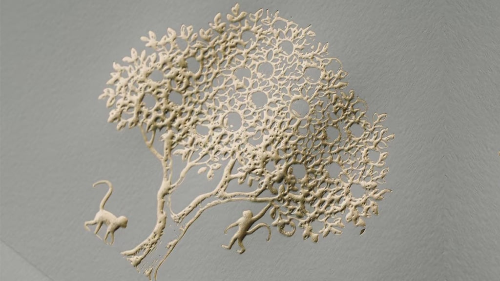 types of embossing cover image shows a combo embossing effect of two monkeies under a tree
