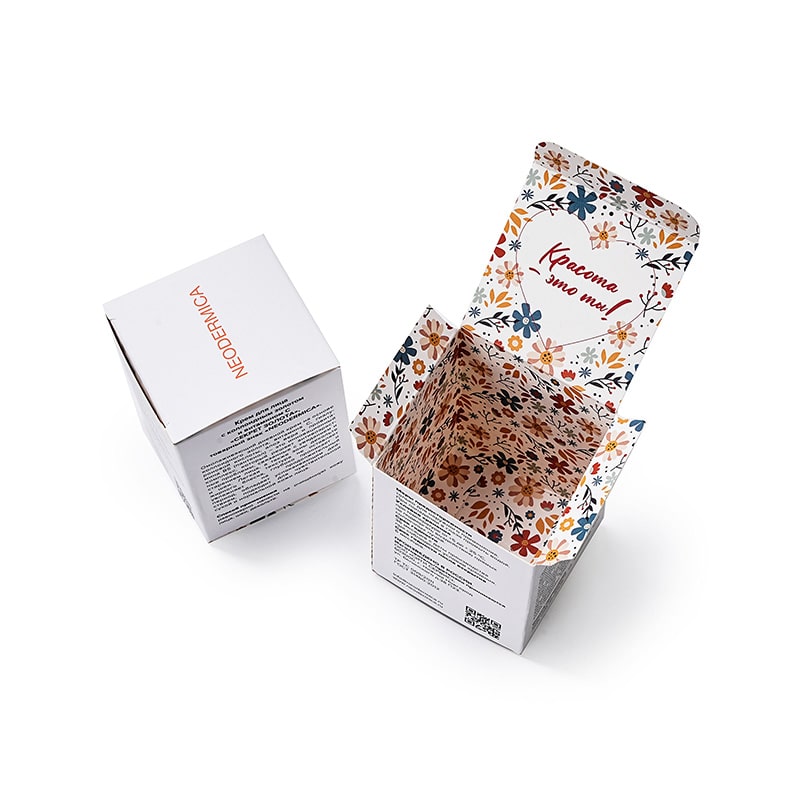 white cardstock packaging box sample with double side printing